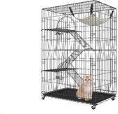 Caisse pour chat avec niveaux et bancs - Cage pour chat à roulettes - Enclos pour chat - Maison pour chat - Zwart - XXL
