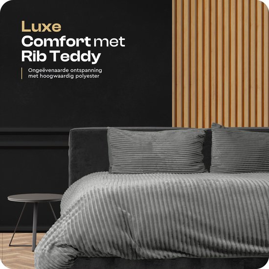 Sleeptime Teddy Rib Dekbedovertrek - 140X200/220 + 1 x kussensloop 60x70 - Grijs van Merkloos — afbeelding 4