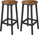 Set de 2 Tabourets de bar de bar, chaises de cuisine avec structure en acier stable, hauteur 65 cm, rond, style industriel, vintage marron-noir