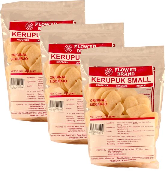 Flowerbrand® | 3 X 250 gram Kerupuk small | garnalen kroepoek | borrel kroepoek| Sidoarjo