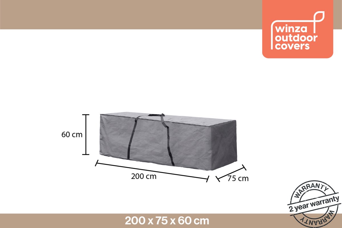 Winza Outdoor Covers Premium - Lounge Kussentas XL - Afmeting : 200x75x60 cm - 2 jaar garantie Antraciet