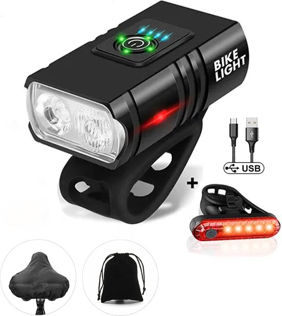 Fietsverlichting - 1000 & 500 Lumen - USB Oplaadbaar - Roteerbaar - Waterproof - Fietslicht - LED Fiets Verlichting Set - Major May