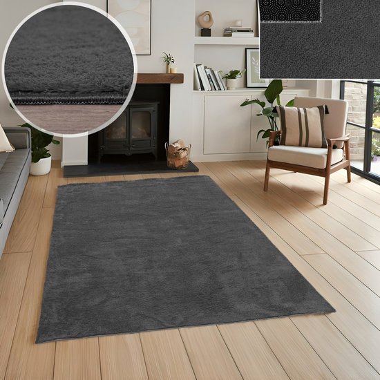 Flycarpets Malaga Wasbaar Vloerkleed - Antraciet - Laagpolig Tapijt - Woonkamer - 200x280 cm