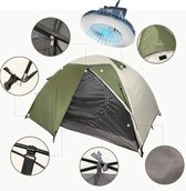 Ruime 2-persoons Tent met 2-in-1 ventilator lamp - Dubbellaags - 100% waterproof - Tomorrowland Festival kampeertent - Waterdichte & winddichte verdikte koepeltent - Outdoor camping - Draagbaar en eenvoudige opzet