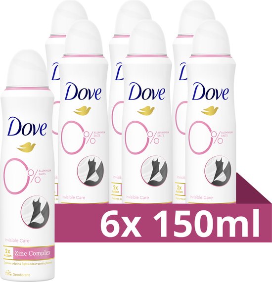 Foto: Dove 0 aluminiumzouten deodorant spray invisible care bevat het 2x action zinc complex met zinc zap technologie 6 x 150 ml