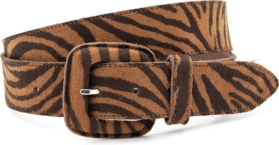 A-Zone Dames riem bruin/zwart met zebraprint - dames riem - 4 cm breed - Zwart / Bruin - Echt Leer - Taille: 100cm - Totale lengte riem: 115cm