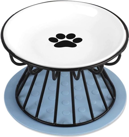 Kattenvoerbak, 200 ml schattige paddenstoel keramische verhoogde voerkommen voor huisdieren, kattenkommen, ondiepe snorharvriendelijke voerbak en waterer, anti-braken verhoogde voerbak voor voedsel