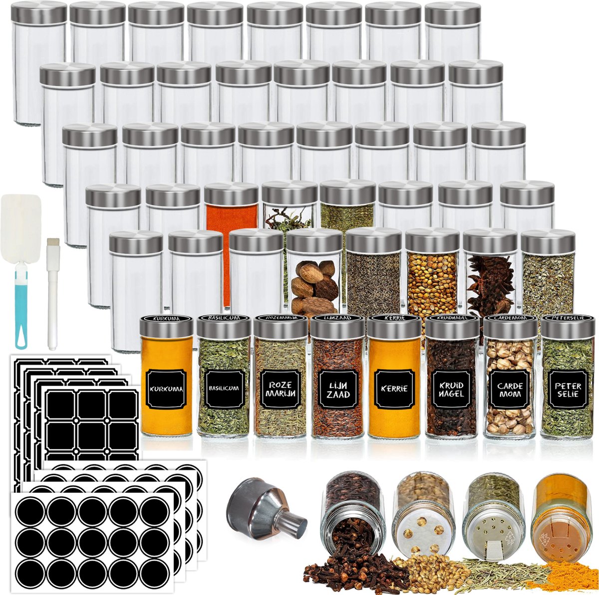Soothe 48 Glazen Kruidenpotjes Rond met RVS Deksel