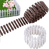 Miniatuur hek, 2 stuks, 90 x 5 cm, tuinhek, houten hek, decoratief klein hek, doe-het-zelf miniatuur kabouteraccessoires voor tuindecoratie (wit, bruin)