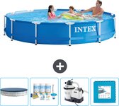Intex Rond Frame Zwembad - 366 x 76 cm - Blauw - Inclusief Afdekzeil - Onderhoudspakket - Zwembadfilterpomp - Vloertegels