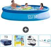 Intex Rond Opblaasbaar Easy Set Zwembad - 366 x 76 cm - Blauw - Inclusief Solarzeil - Onderhoudspakket - Zwembadfilterpomp - Schoonmaakset