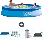 Intex Rond Opblaasbaar Easy Set Zwembad - 366 x 76 cm - Blauw - Inclusief Afdekzeil - Onderhoudspakket - Zwembadfilterpomp - Solar Mat