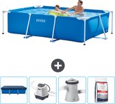 Intex Rechthoekig Frame Zwembad - 260 x 160 x 65 cm - Blauw - Inclusief Afdekzeil - Zoutwatersysteem - Zwembadfilterpomp - Zwembadzout