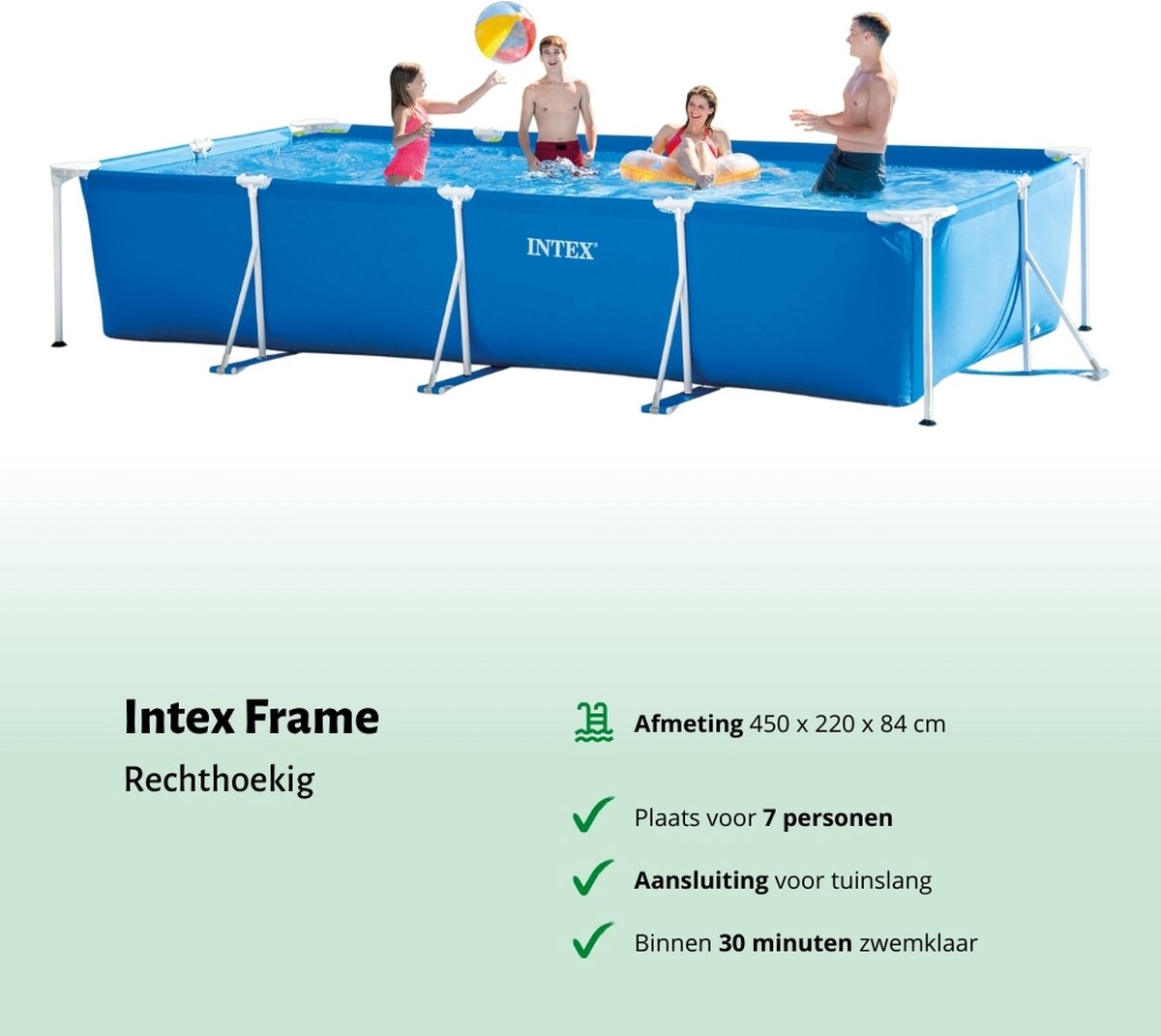 Intex Rechthoekig Frame Zwembad - 450 x 220 x 84 cm - Blauw - Inclusief Zwembadfilterpomp - Afdekzeil - Grondzeil — afbeelding 2