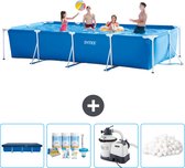 Intex Rechthoekig Frame Zwembad - 450 x 220 x 84 cm - Blauw - Inclusief Afdekzeil - Onderhoudspakket - Zwembadfilterpomp - Filterbollen