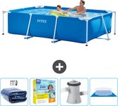 Intex Rechthoekig Frame Zwembad - 260 x 160 x 65 cm - Blauw - Inclusief Solarzeil - Onderhoudspakket - Zwembadfilterpomp - Grondzeil