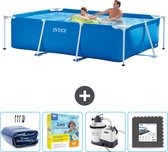 Intex Rechthoekig Frame Zwembad - 260 x 160 x 65 cm - Blauw - Inclusief Solarzeil - Onderhoudspakket - Zwembadfilterpomp - Vloertegels