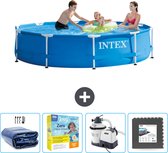 Intex Rond Frame Zwembad - 305 x 76 cm - Blauw - Inclusief Solarzeil - Onderhoudspakket - Zwembadfilterpomp - Vloertegels