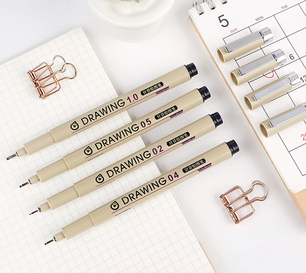 Ainy - Micro Fineliners Zes watervast - set van 6 zwart fineliner | fine liner kawaii manga / anime tekenen op schetsboek | bullet journal | handlettering | Pigment liner penselen | calligraphy pennen — afbeelding 9