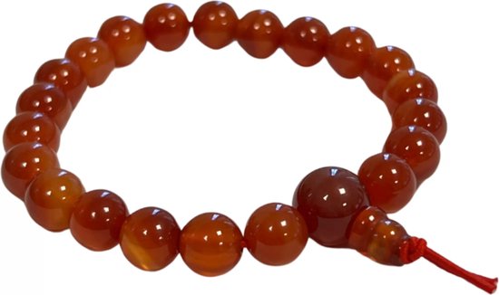 Oranje carneool kralenarmband met rode draad