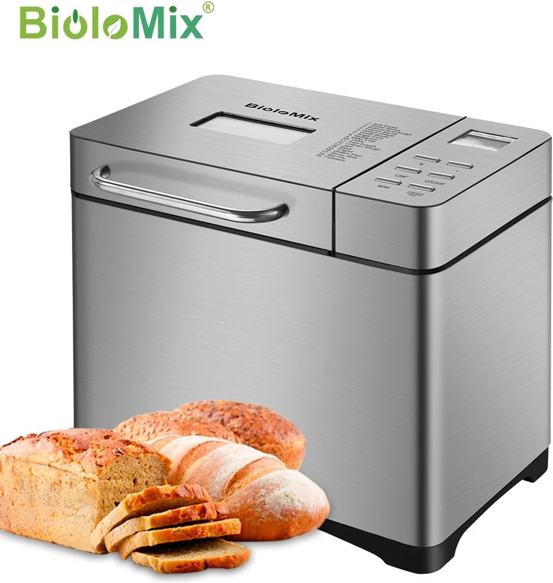 Broodbakmachine - 19 Bak Functies - 650 Watt - Capaciteit 1 Kg - Automatische Fruit & Noten Dispenser - Rvs - Biolomix®