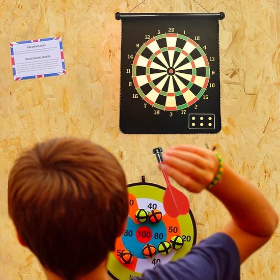 Jeu de fléchettes magnétique double face de 38 cm de diamètre – Sans danger pour les Enfants et les Adultes – Pliable avec 12 fléchettes de sécurité – Idéal pour la maison, le bureau et les Voyages