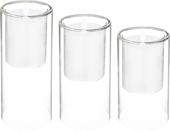 Atmosphera LED kaarsen met dubbel glas - Set van 3 stuks - Ø10xH25/20/15cm