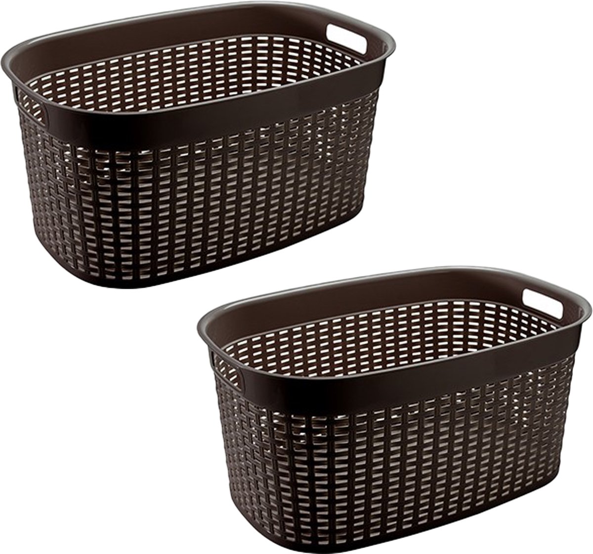 Goedkoopste Hega Hogar Rotan line wasmand - 2x - donkerbruin - inhoud 44 liter - kunststof - 58 x 39 x 27 cm