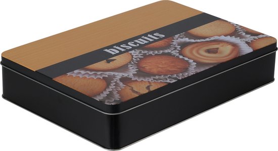 Foto: Excellent houseware koektrommel biscuits metaal zwart bruin 26 x 19 x 5 cm koekblik