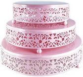3-delige taartstandaard set ronde metalen taartstandaard dessertdisplay cupcakestandaard voor bruiloftsevenement verjaardagsfeestje (roze)