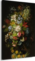 Een boeket bloemen in een vaas - Daniel Schultz schilderijen - Bloemen schilderij - Muurdecoratie Natuur - Wanddecoratie modern - Schilderijen op canvas - Decoratie muur 50x70 cm