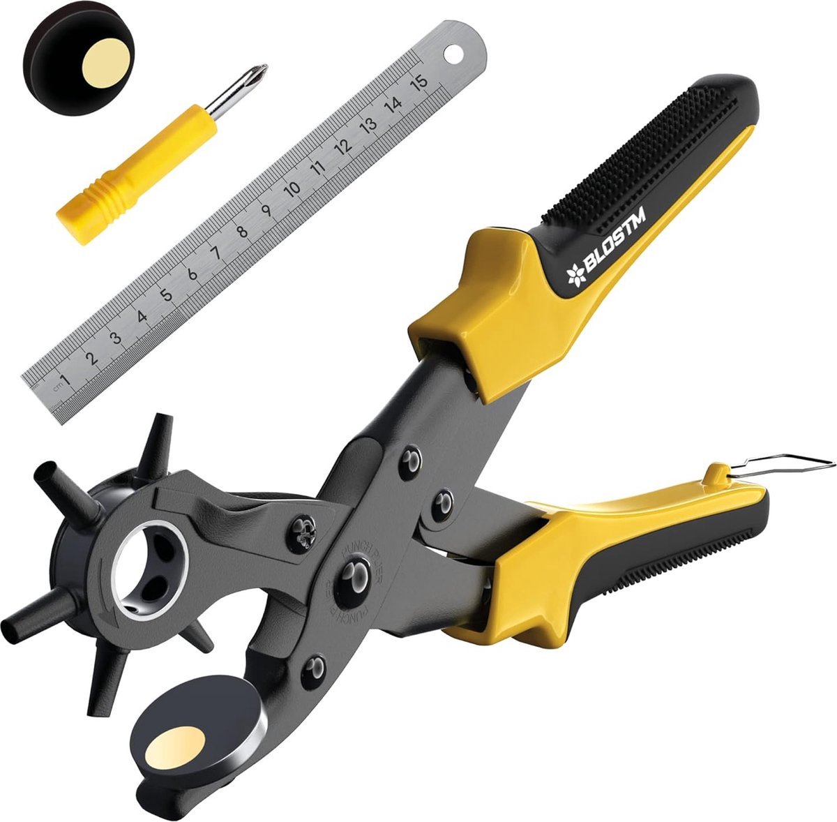 Lederen Hole Punch Belt Hole Puncher Maker Tool Multi Sized Heavy Duty Revolving Oogje Tang 2mm - 4,5 mm Voor Schoenen, Kaarten, Ambachten, Canvas, Tassen, Zachte Plastics - Volledige Tool Set
