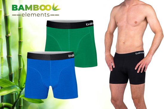 Bamboo Elements - Boxershort Heren - Bamboe - 2 Stuks - Groen/Cobalt Blauw - XL - Ondergoed Heren - Heren Ondergoed - Boxer - Bamboe Boxershorts Voor Mannen