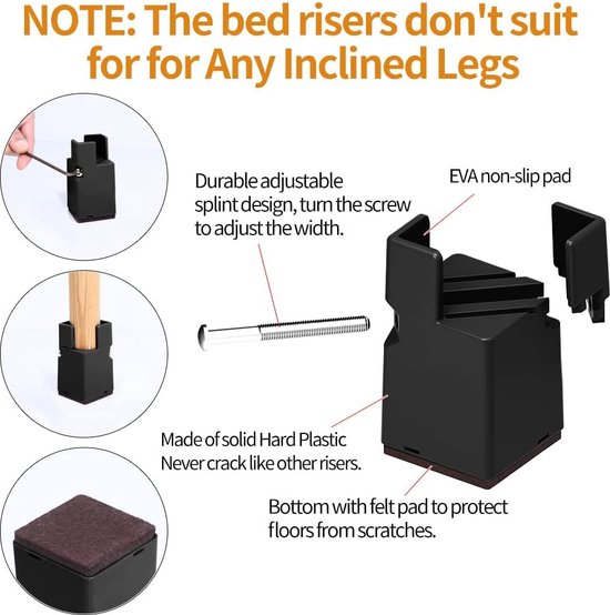 Foto: 2inch bedverhogers bedverhoging verstelbare schroefklem 5cm meubelverhogers meubelverhoging geschikt voor voetdikte van het bed van 0 1 5inch robuuste bedverhoger voor bank bureau kast