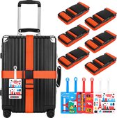Set van 6 kofferriemen, bagageband, met 6 kofferlabels, bagageriemen voor tas, veilig reizen, verstelbare kofferbanden, opvallende bagageriem voor koffer (oranje)