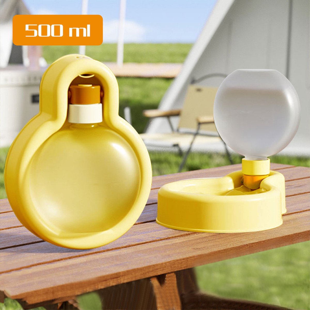 Colorful Sun® Honden Waterfles - 500 ml - 1 stuk - hondenreiswaterfles - Drinkfles Honden - Lekvrije draagbare waterfles voor honden - Opvouwbare honden drinkfles - Waterfles Voor Onderweg - Drinkbakken - Honden Voerbak - Honden Bidon - Geel