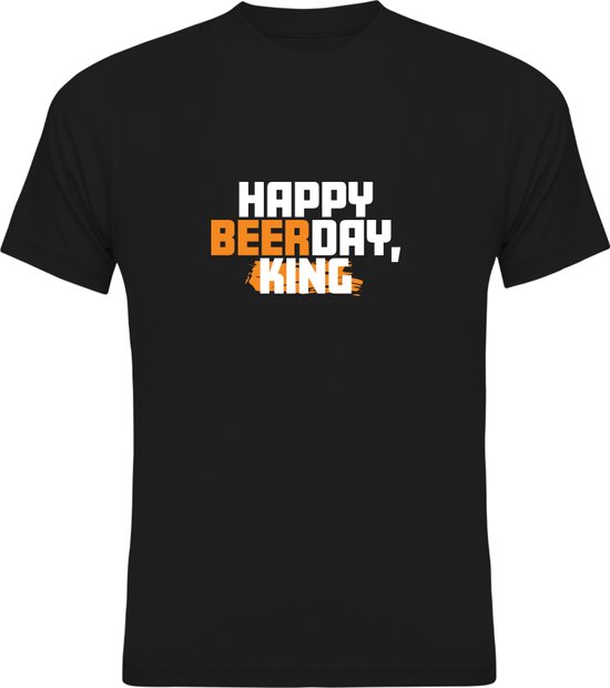 Koningsdag Kleding | Fotofabriek Koningsdag t-shirt heren | Koningsdag t-shirt dames | Zwart shirt | Maat S | Happy Beerday