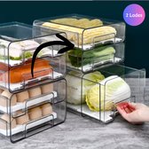 Janse® Koelkast organizer 2 lades - Schuiflade voor groente en fruit - Koelkast bakjes - Fruitlade - Voorraad box - Vershoud box