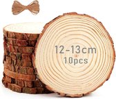 Houten schijven, 10 stuks, boomschijven, 12-13 cm, rond, natuurlijk hout, ca. 10 mm dik, voor doe-het-zelf handwerk, bruiloft, middenstukken, kerstdecoratie, onderzetters hout