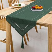 Chemin de table en lin vert foncé 32 x 180 cm aspect lin chemin de table uni moderne facile d'entretien pour table à manger, table basse, restaurant, décoration