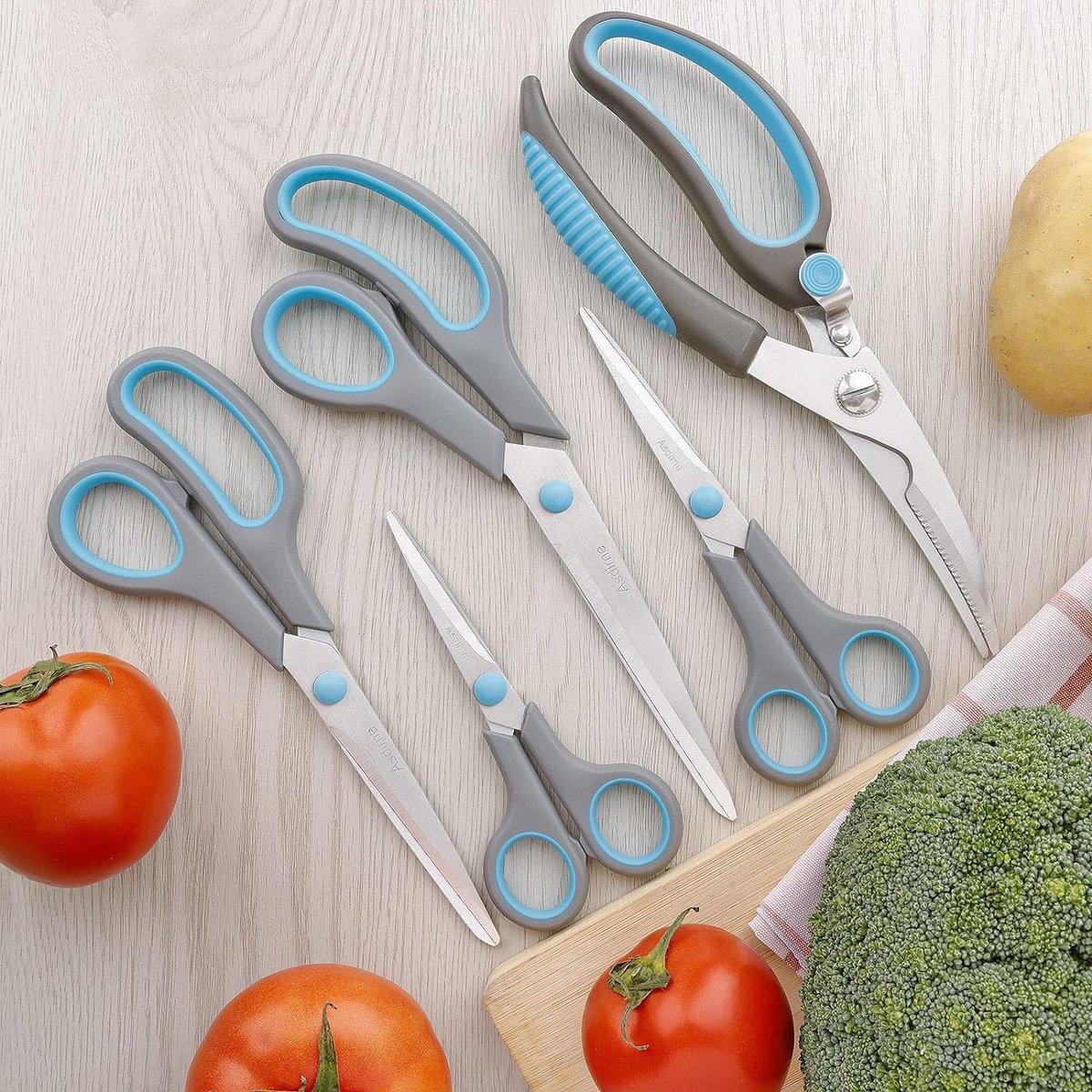 5Pcs Multifunctionele Schaar Set Keukenschaar met Scherpe Roestvrijstalen Bladen en Zachte Handgrepen