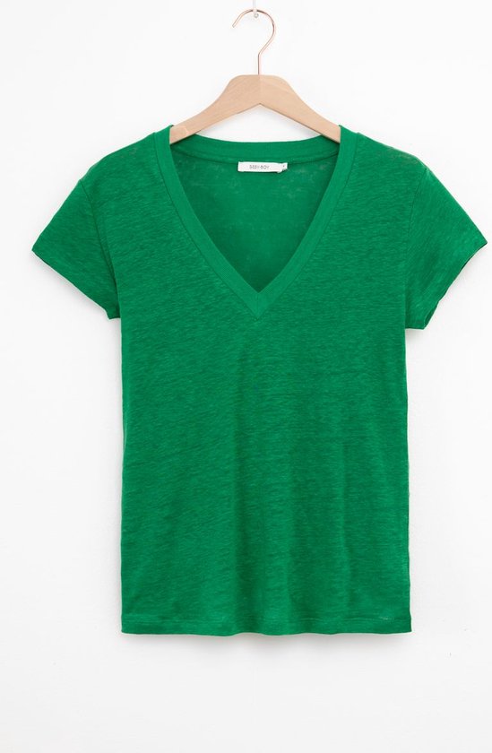Sissy-Boy - Groen linnen T-shirt met V-hals