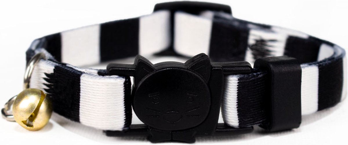 Kattenhalsband Veiligheidssluiting Kattenbandje Kitten Halsband Katten Halsband Reflecterend Verstelbaar 19-27Cm-zwart-wit