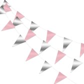 LUQ – Luxe Roze met Zilveren Slingers – Vlaggenlijn 10 Meter - Verjaardag Slinger Versiering Feestversiering Vlaggen Decoratie