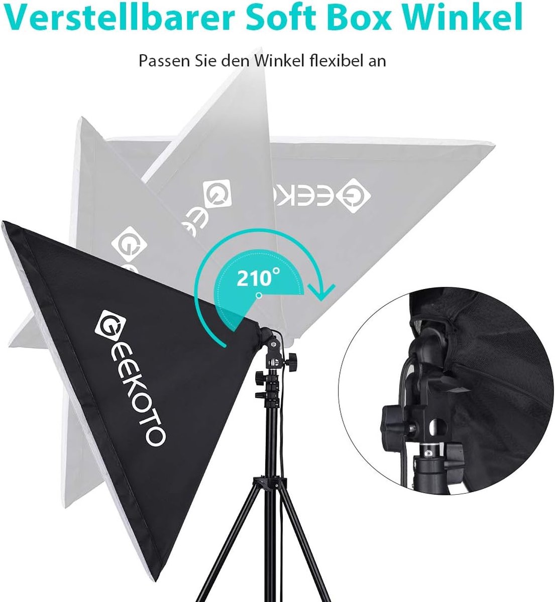 GEEKOTO - Softbox Set - Studioverlichting - Verstelbare Kop - Energiezuinig