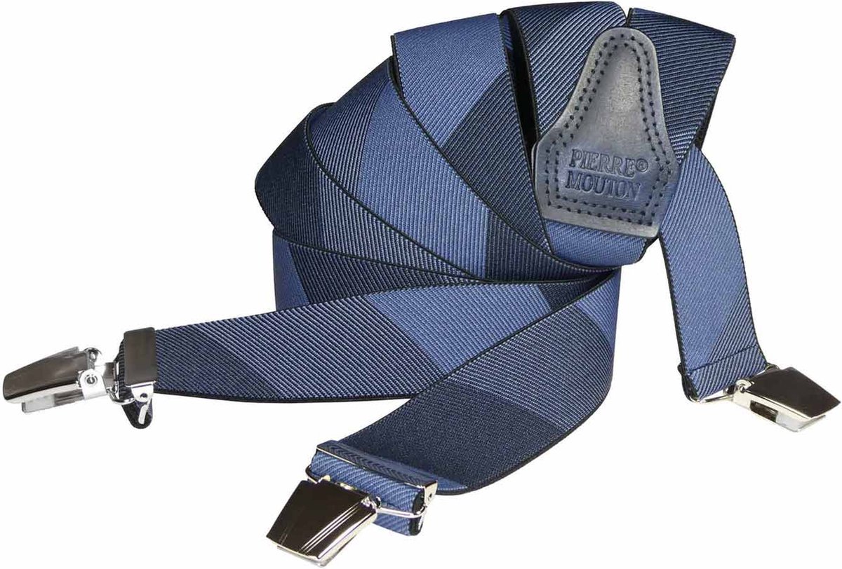 Pierre Mouton Valence Bretel - Bretels - Volwassenen - Heren - Blauw - 140cm - 3 brede clips - XL - XXL
