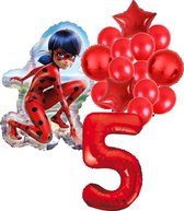 Miraculous Ladybug ballonnen pakket - 5 jaar - 86x55cm - Ladybug Balonnen set - Folie Ballon - Tales of ladybug - Themafeest - Verjaardag - Ballonnen - Versiering - Helium ballon