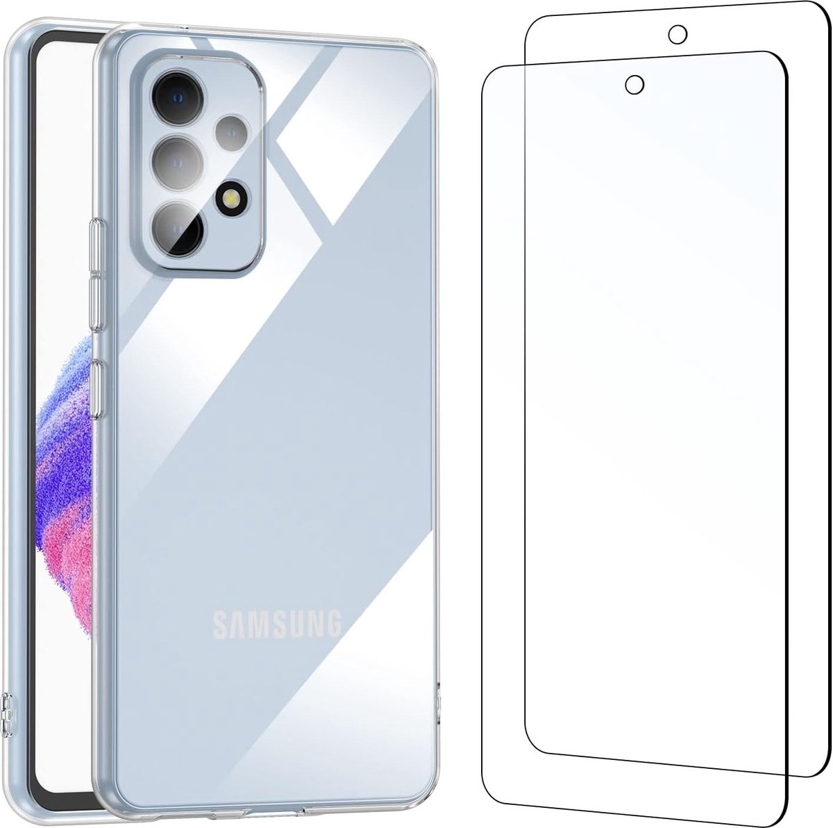 Nuvex Hoesje Geschikt voor Samsung Galaxy A53 Transparant Telefoonhoesje - Anti-Shock Case Cover met 2x Screenprotector