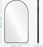 wandspiegel in frame - 45x80 cm in boogvormig design - Spiegel inclusief bevestigingsmateriaal - Op te hangen of neer te zetten - Zwart