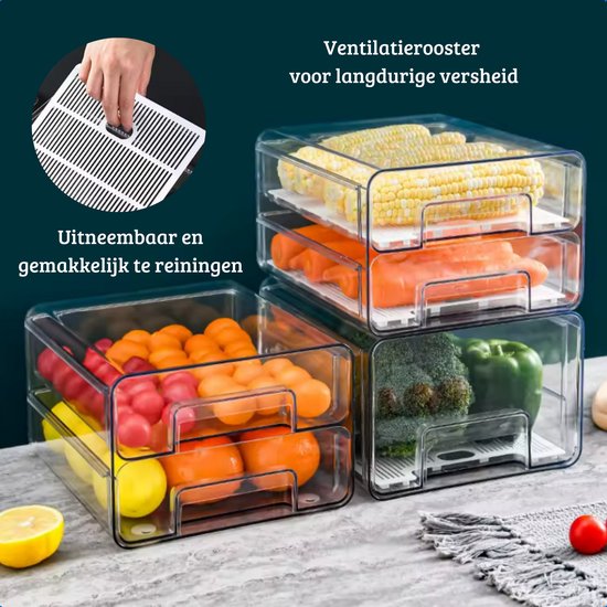 VONCYKI Koelkast Opbergdoos 4/6 Compartiment Voedsel Groente en Fruit